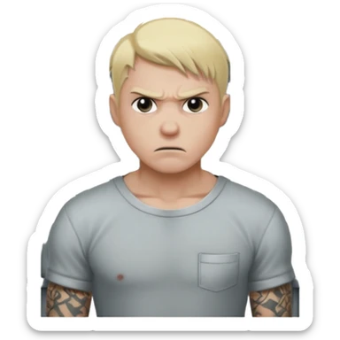 angry blonde tattooed male prisoner with prison cell bg sticker