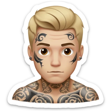 White guy with dirty blonde hair filled with tattoos all over his body  sticker