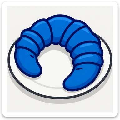 Put the blue Danish croissant on a white plate, keep the original sticker style sticker