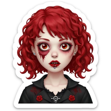 zombie girl red hair cacheado médio e franja, com piercing na boca(labret lateral), roupa gótica  sticker