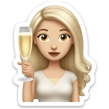 White girl with long dark brown hair and brown eyes with glass of champagne  sticker