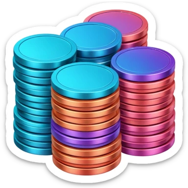 Many Coins pack stack
in gradient of turquoise, blue, pink, purple, and coral
 sticker