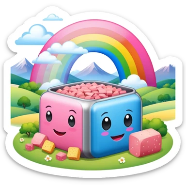 SPAM meat french country landscape with rainbow  sticker