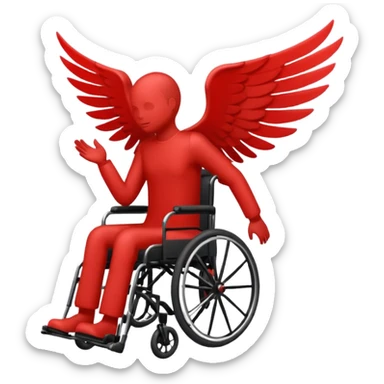 "Red silhouette of a person in a wheelchair with a wing on the left shoulder, clean lines, minimalist emoji" sticker