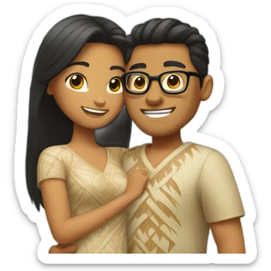 Polynesian boy with black hair and woman with brown ponytail and glasses hug each other sticker