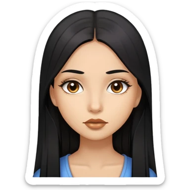 Chica pelo negro lacio y largo, ojos marrones, labios gruesos, piel morena clara  sticker