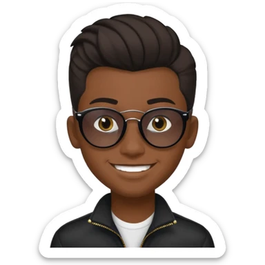 14 year old Mexican with a black pompadour with the left side of his hair a little bit on the face grinning with sunglasses sticker