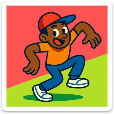 character doing the Griddy dance, energetic pose, fun and lively expression, vibrant colors, cartoon style, simple background sticker