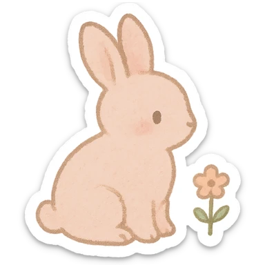 tiny pastel bunny silhouette, Japanese hand-drawn kawaii, full object, tiny flower sticker