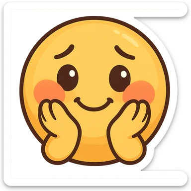 cute emoji, round face, shy smile, hands on cheeks, blushing sticker