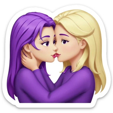 A blonde girl kissing a purple haired girl sticker