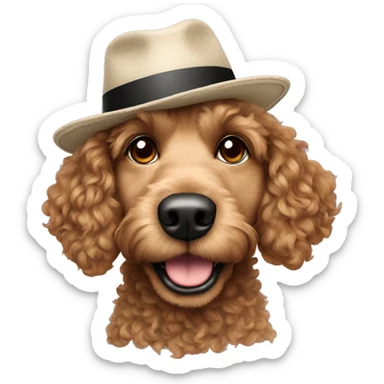 Black curly haired dog with a hat on  sticker