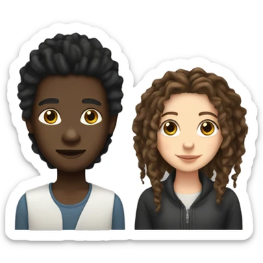 Black boy with dreads and brunette white girl with curly hair sticker