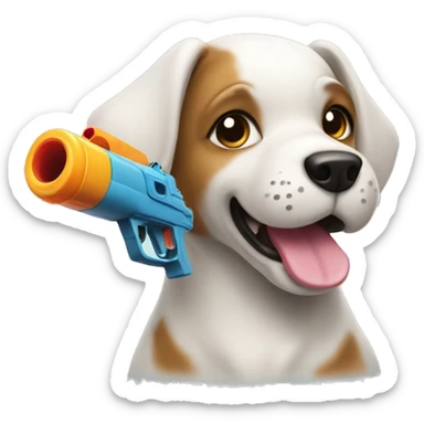 Dog with a squirt gun sticker