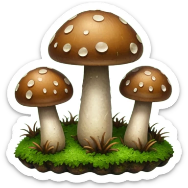 tiny brown mushrooms on moss sticker