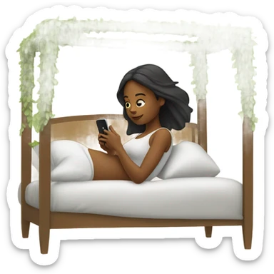 Girl in canopy bed on her phone  sticker