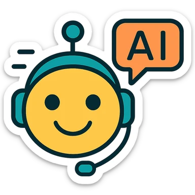 smiling AI chatbot emoji, speech bubble, text style, minimal lines sticker