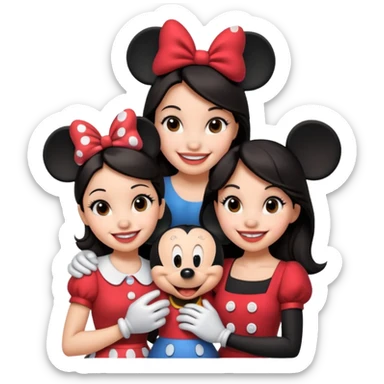 Dark haired women withmickey mouse and Minnie Mouse sticker