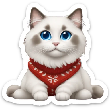 Ragdoll with blue eyes wearing a christmas sweater sticker