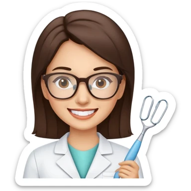 Brunette dentist wearing glasses and smiling sticker