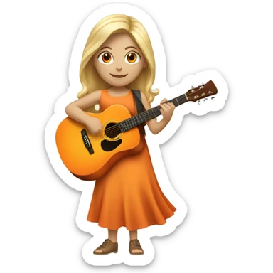 Blonde girl wearing an orange dress playing a beige acoustic guitar sticker
