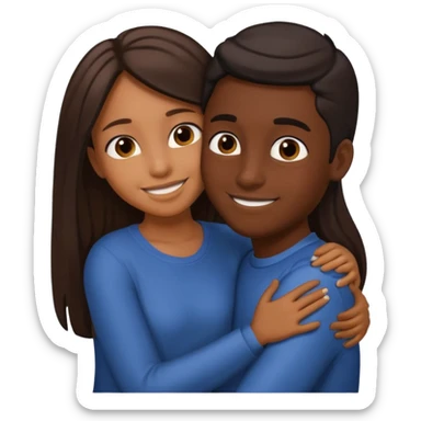carmel girl with dark brown and tall darkskin black boy hugging  sticker