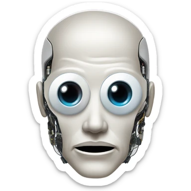 Flat white plating on cyborg head with  one artificial eyeball, circuitry, goatee sticker