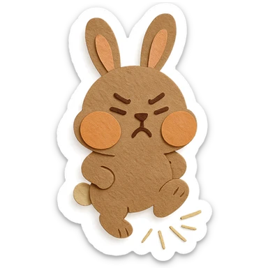 highly detailed, high quality paper craft style illustration of a mocha-colored bunny puffing its cheeks and stamping its foot, intricate textures, soft lighting, delicate cut-paper details sticker