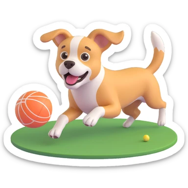 dog chasing ball in forrest, close up pose sticker