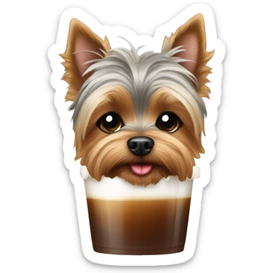 Yorkie dog with iced coffee sticker