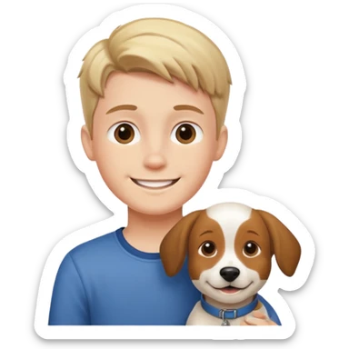 smiling boy with dog outdoors sticker