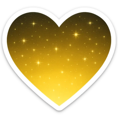 Modify the heart with a night sky gradient to a yellow night theme with a yellow gradient, more stars, and a soft glow. Remove the background entirely  sticker