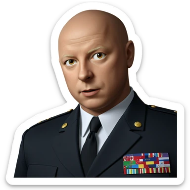 bald boy in military uniform sticker