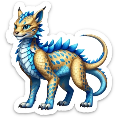Shiny exotic Dragon-type Fakémon-Lynx-Bobcat-creature full body sticker