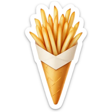 Belgian Fries Cinematic Realistic Belgian Fries Dish Emoji, depicted as a generous serving of crispy fries neatly presented in a white paper cone, rendered with vivid textures and appetizing, natural lighting. sticker