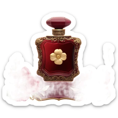 Dark red vintage French style perfume bottle with red camellias sticker