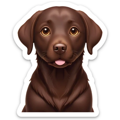 Cinematic Cute Chocolate Labrador Portrait Emoji, Head tilted playfully and inquisitively, featuring a sleek chocolate Fur with a lustrous sheen, round, sparkling brown eyes filled with curiosity, Simplified yet irresistibly adorable features, highly detailed, glowing with a warm, friendly glow, high shine, affectionate and spirited, stylized with a touch of whimsy, bright and endearing, soft glowing outline, capturing the essence of a mischievous yet loving companion, so playful it feels like it could dash out of the screen and into your arms! sticker