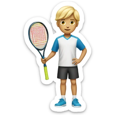 12 years old boy with a tennis racket in his hand. Blonde hair sticker