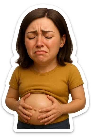 emoji stile iphone di donna con mal di pancia e pancia gonfia, iperrealistico 4k sticker