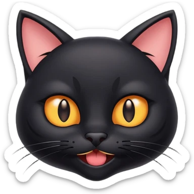 cartoon black cat face, mischievous smirk, exaggerated facial features, clean lines, Twitch emote sticker