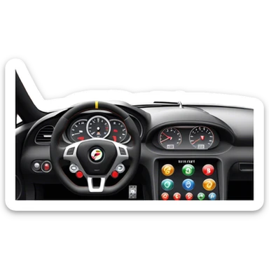 An icon showing a racing game interface, inspired by Grand Turismo. The design features a garage with a selection of high-performance cars, along with race track visuals in the background. Speedometer, lap timer, and other HUD elements add to the excitement. Transparent background sticker