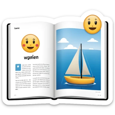 open magazine layout with text and image blocks sticker