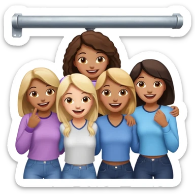 4 girls hanging out in a garage sticker