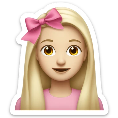 pale blonde girl with long straight hair with a pink bow in her hair sticker