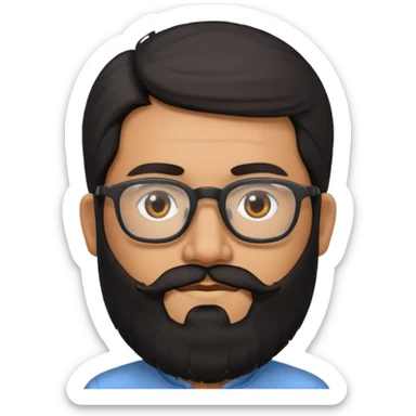 Indian software developer with beards and specs, with few white hairs in mostly black beard and hair sticker