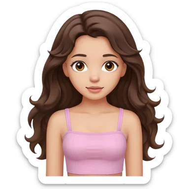 aesthetic brunette girl in light pink tube top shirt with long wavy hair sticker