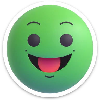 3D smiley emoji, round shape, green color, with text 'nyugi', calm face sticker