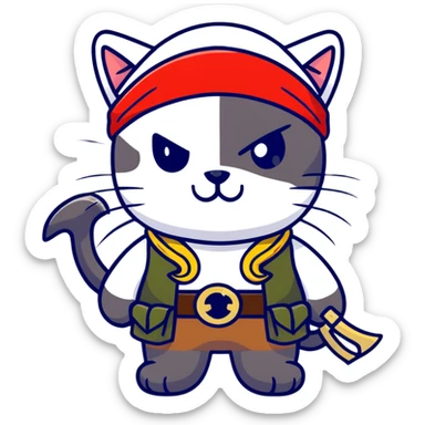 Skibidi cat pirate with Vietnam War gear in a jungle background sticker