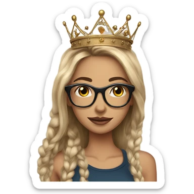 Beautiful girl, long hair, tattoos, glasses and a crown sticker