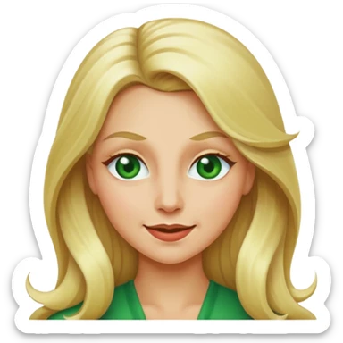 blonde with long hair and green eyes, winking, iOS Apple emoji style sticker